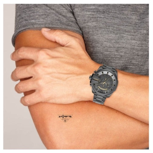 Diesel Mega Chief Chronograph Grey Dial Grey Steel Strap Watch For Men - DZ4466 Buy Now By Diesel