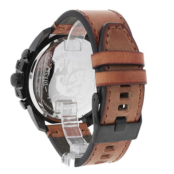 Diesel Mega Chief Chronograph Black Dial Brown Leather Strap Watch For Men - DZ4476 Buy Now By Diesel