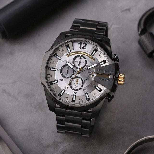 Diesel Mega Chief Chronograph Grey Dial Black Steel Strap Watch For Men - DZ4479 Buy Now By Diesel