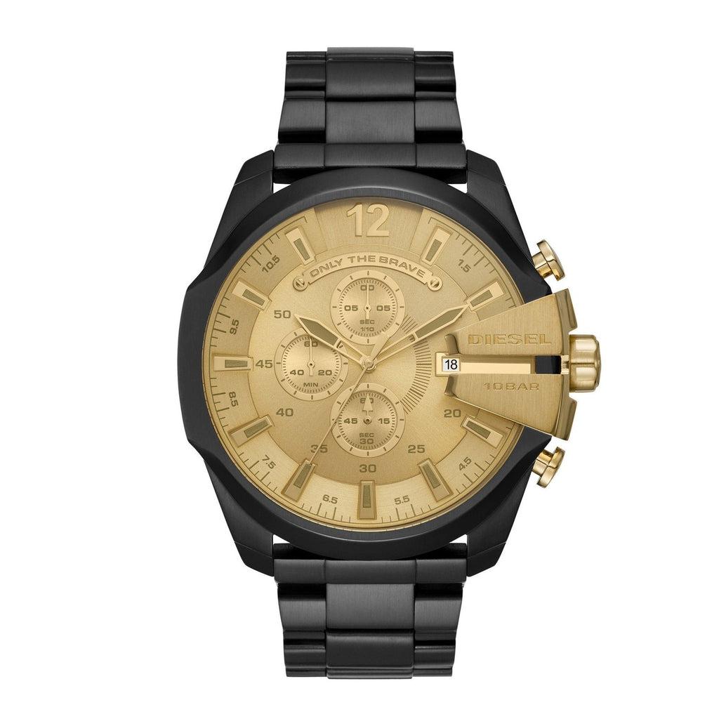 Diesel Mega Chief Chronograph Gold Dial Black Steel Strap Watch For Men - DZ4485 Buy Now By Diesel