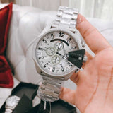 Diesel Mega Chief Chronograph Silver Dial Silver Steel Strap Watch For Men - DZ4501 Buy Now By Diesel