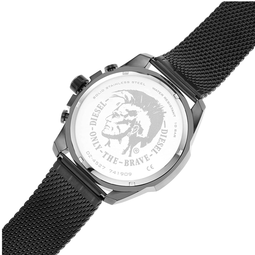 Diesel Mega Chief Chronograph Black Dial Black Mesh Strap Watch For Men - DZ4527 Buy Now By Diesel