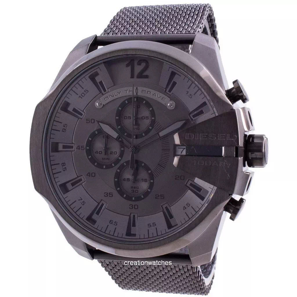 Diesel Mega Chief Chronograph Black Dial Black Mesh Strap Watch For Men - DZ4527 Buy Now By Diesel