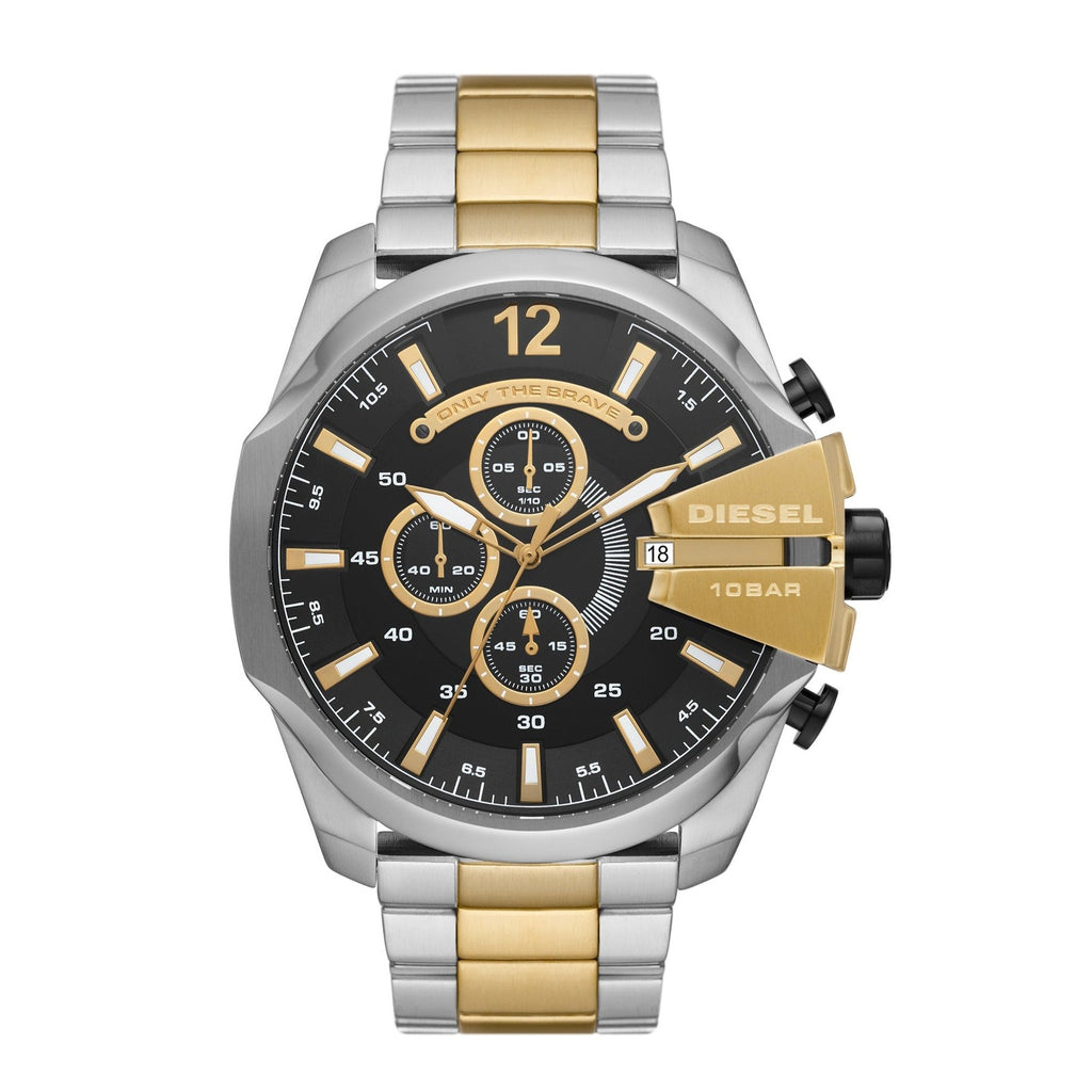 Diesel Mega Chief Chronograph Black Dial Two Tone Steel Strap Watch For Men - DZ4581 Buy Now By Diesel