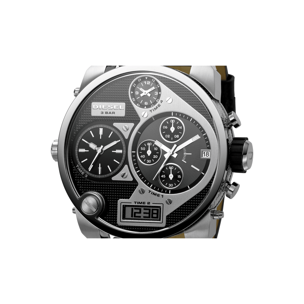 Diesel Mr Daddy Chronograph White Dial Black Leather Strap Watch For Men - DZ7125 Buy Now By Diesel