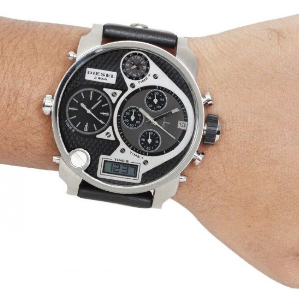 Diesel Mr Daddy Chronograph White Dial Black Leather Strap Watch For Men - DZ7125 Buy Now By Diesel