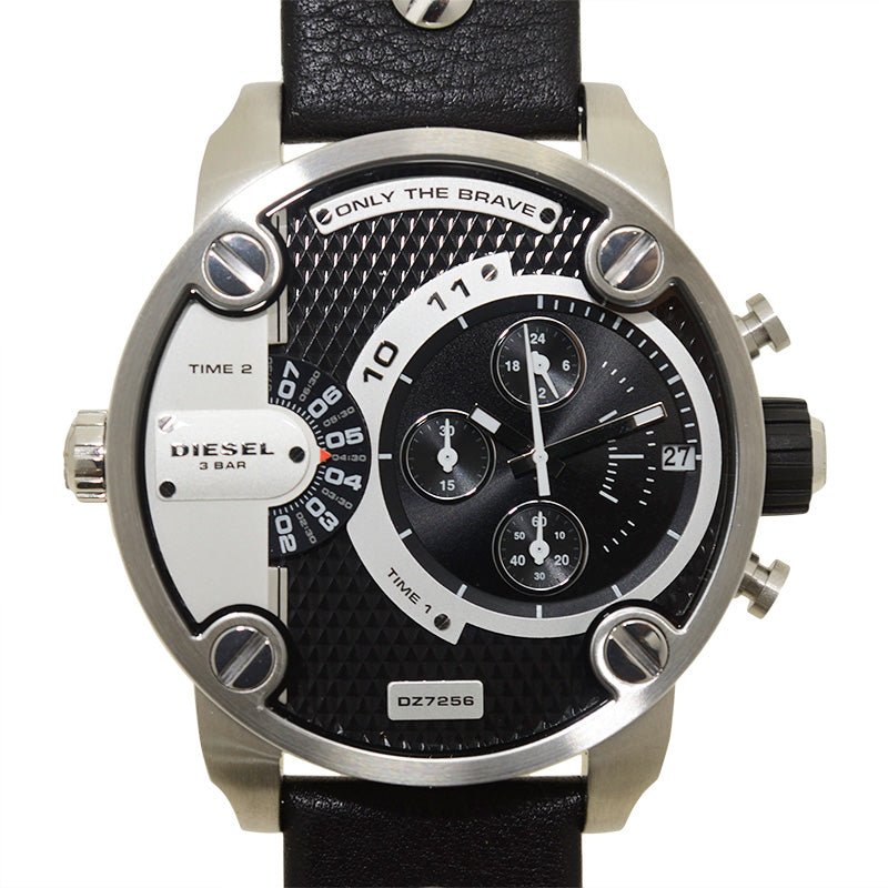Diesel Little Daddy Black Dial Black Leather Strap Watch For Men - DZ7256 Buy Now By Diesel