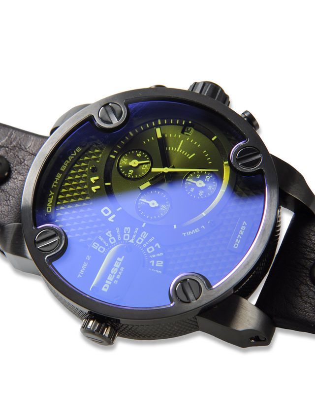 Diesel Little Daddy Blue Dial Black Leather Strap Watch For Men - DZ7257 Buy Now By Diesel