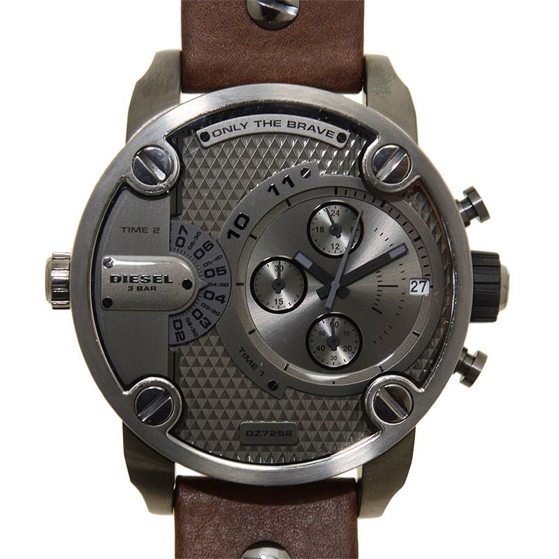 Diesel Little Daddy SBA Small Sized Grey Dial Brown Leather Strap Watch For Men - DZ7258 Buy Now By Diesel
