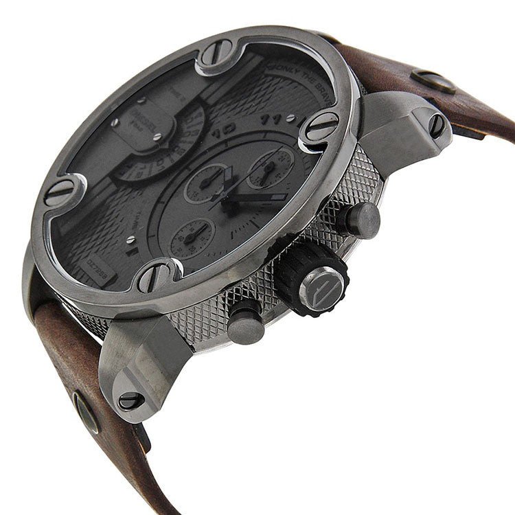 Diesel Little Daddy SBA Small Sized Grey Dial Brown Leather Strap Watch For Men - DZ7258 Buy Now By Diesel