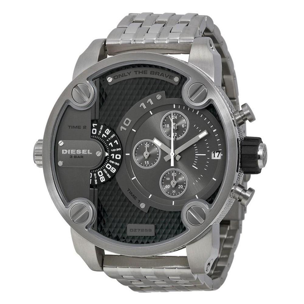 Diesel Little Daddy Chronograph Black Dial Silver Steel Strap Watch For Men - DZ7259 Buy Now By Diesel