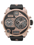 Diesel Big Daddy Gold & Black Dial Black Leather Strap Watch For Men - DZ7261 Buy Now By Diesel
