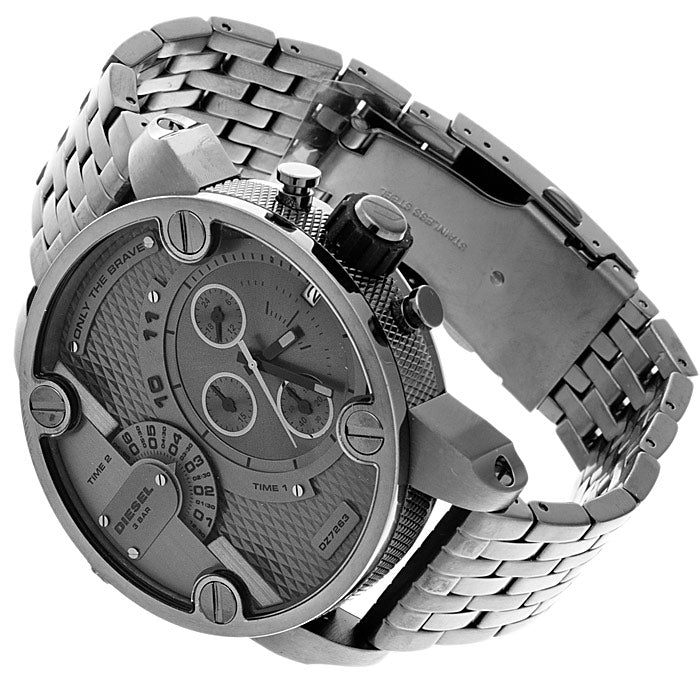 Diesel Little Daddy Dual Time Chronograph Grey Dial Stainless Steel Strap Watch For Men - DZ7263 Buy Now By Diesel