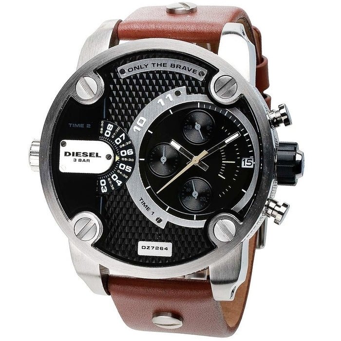 Diesel SBA Dual Time Black Dial Brown Leather Strap Watch For Men - DZ7264 Buy Now By Diesel