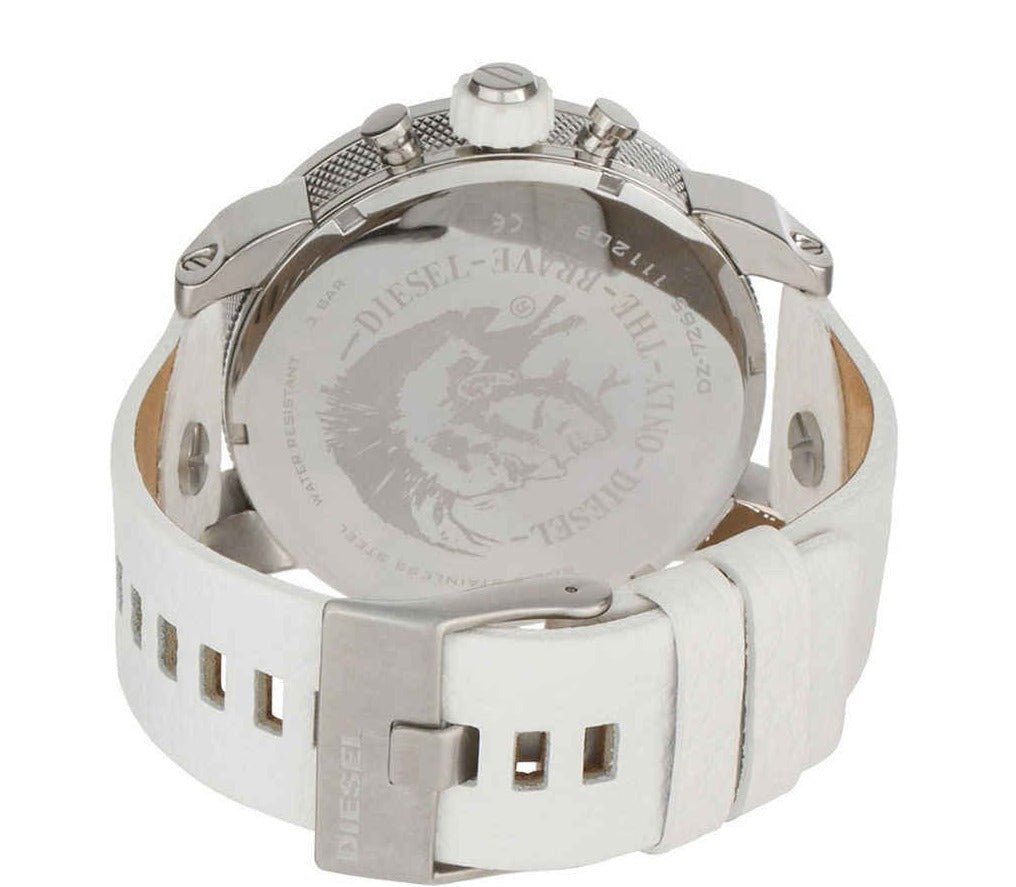 Diesel Badass Chronograph White Dial White Leather Strap Watch For Men - DZ7265 Buy Now By Diesel