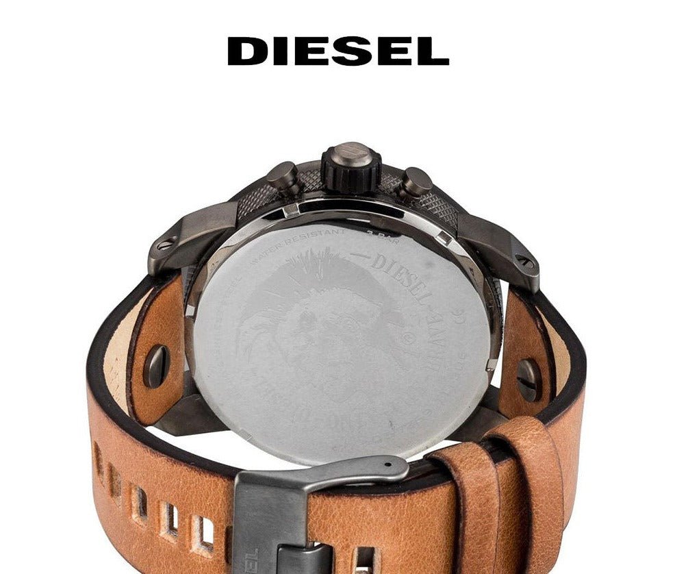 Diesel SBA Dual Time Chronograph White Dial Brown Leather Strap Watch For Men - DZ7269 Buy Now By Diesel