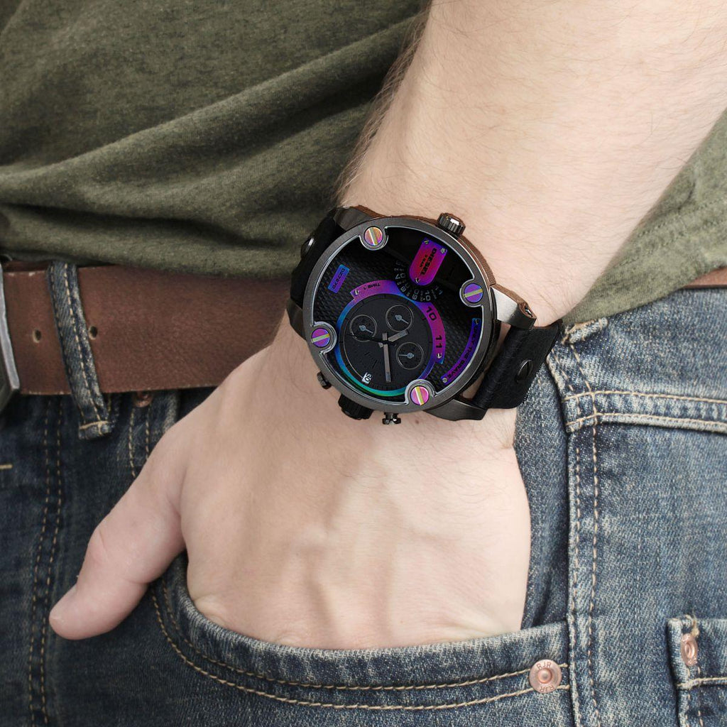 Diesel Badass Chronograph Anthracite Dial Black Leather Strap Watch For Men - DZ7270 Buy Now By Diesel