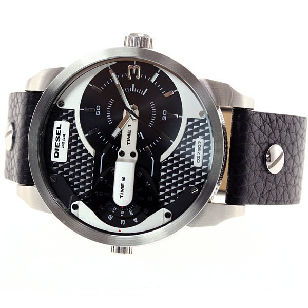 Diesel Mini Daddy Black Silver Dial Black Leather Strap Watch For Men - DZ7307 Buy Now By Diesel
