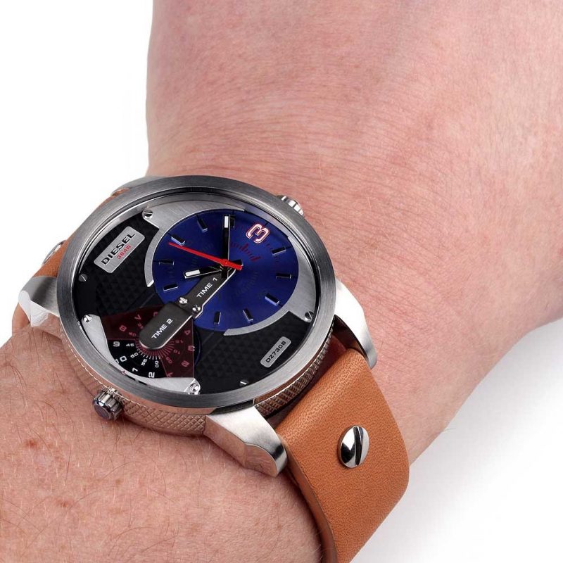 Diesel Mini Daddy Blue & Black Dial Brown Leather Strap Watch For Men - DZ7308 Buy Now By Diesel