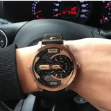 Diesel Mini Daddy Dual Time Black & Gold Dial Black Leather Strap Watch For Men - DZ7317 Buy Now By Diesel