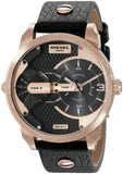 Diesel Mini Daddy Dual Time Black & Gold Dial Black Leather Strap Watch For Men - DZ7317 Buy Now By Diesel