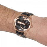 Diesel Mini Daddy Dual Time Black & Gold Dial Black Leather Strap Watch For Men - DZ7317 Buy Now By Diesel