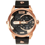 Diesel Mini Daddy Dual Time Black & Gold Dial Black Leather Strap Watch For Men - DZ7317 Buy Now By Diesel