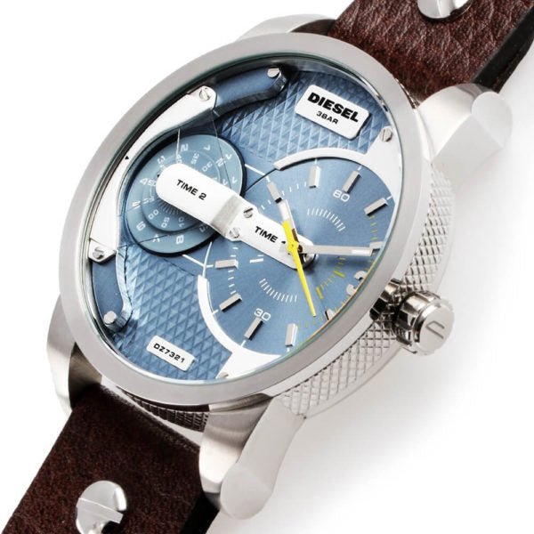 Diesel Mini Daddy LIght Blue Dial Brown Leather Strap Watch For Men - DZ7321 Buy Now By Diesel