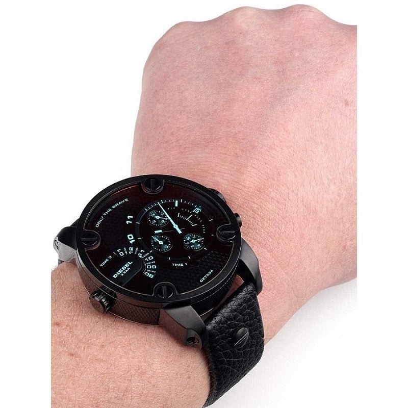Diesel Little Daddy Black Dial Black Leather Strap Watch For Men - DZ7334 Buy Now By Diesel
