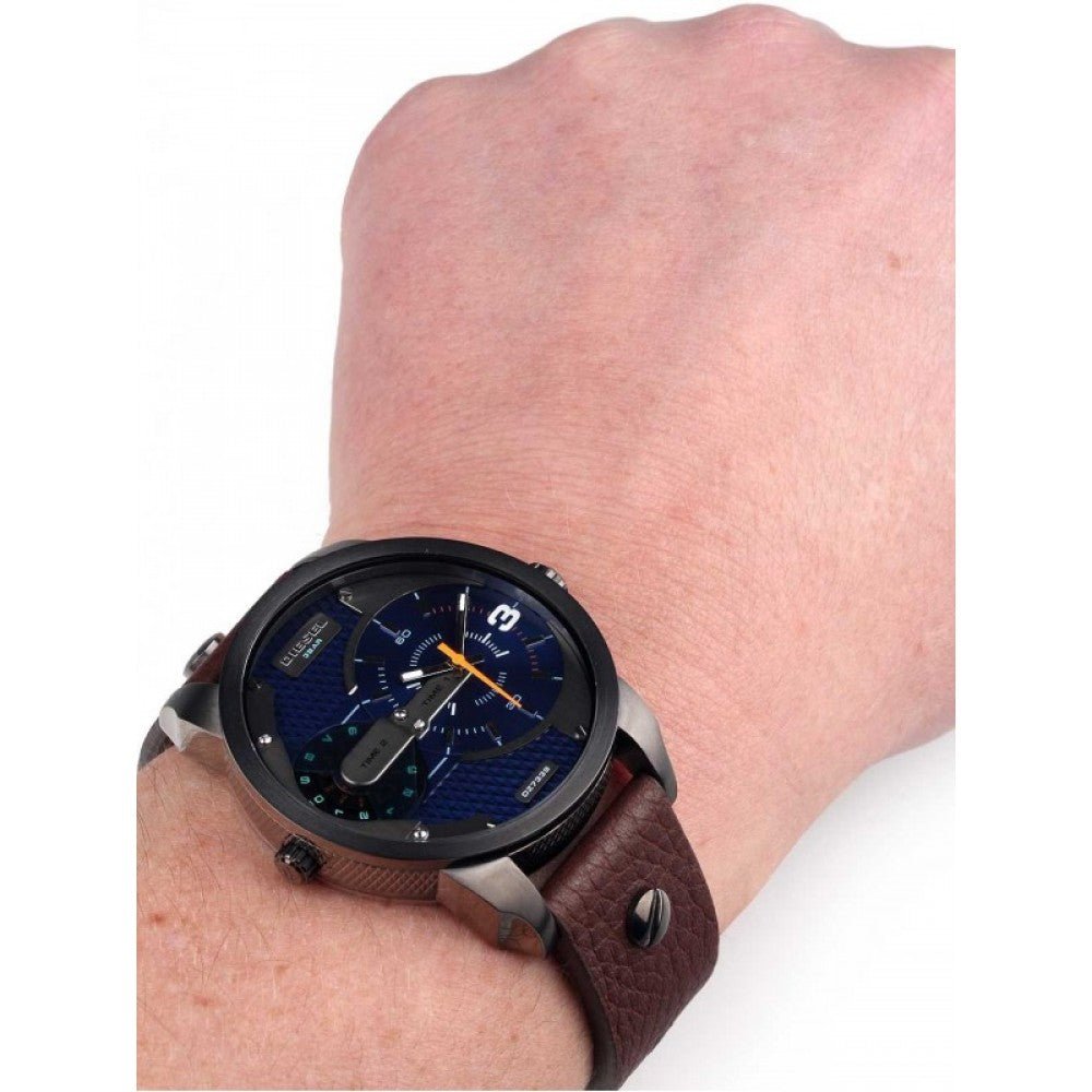 Diesel Mini Daddy Analog Blue Dial Brown Leather Strap Watch For Men - DZ7339 Buy Now By Diesel