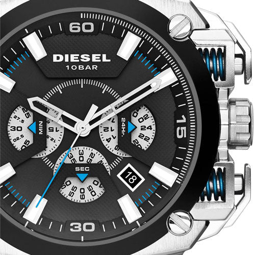 Diesel BAMF Chronograph Black Dial Black Leather Strap Watch For Men - DZ7345 Buy Now By Diesel