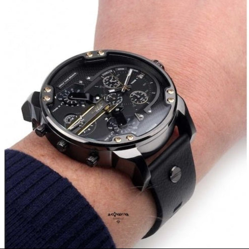 Diesel Mr Daddy 2.0 Chronograph Black Dial Black Leather Strap Watch For Men - DZ7348 Buy Now By Diesel