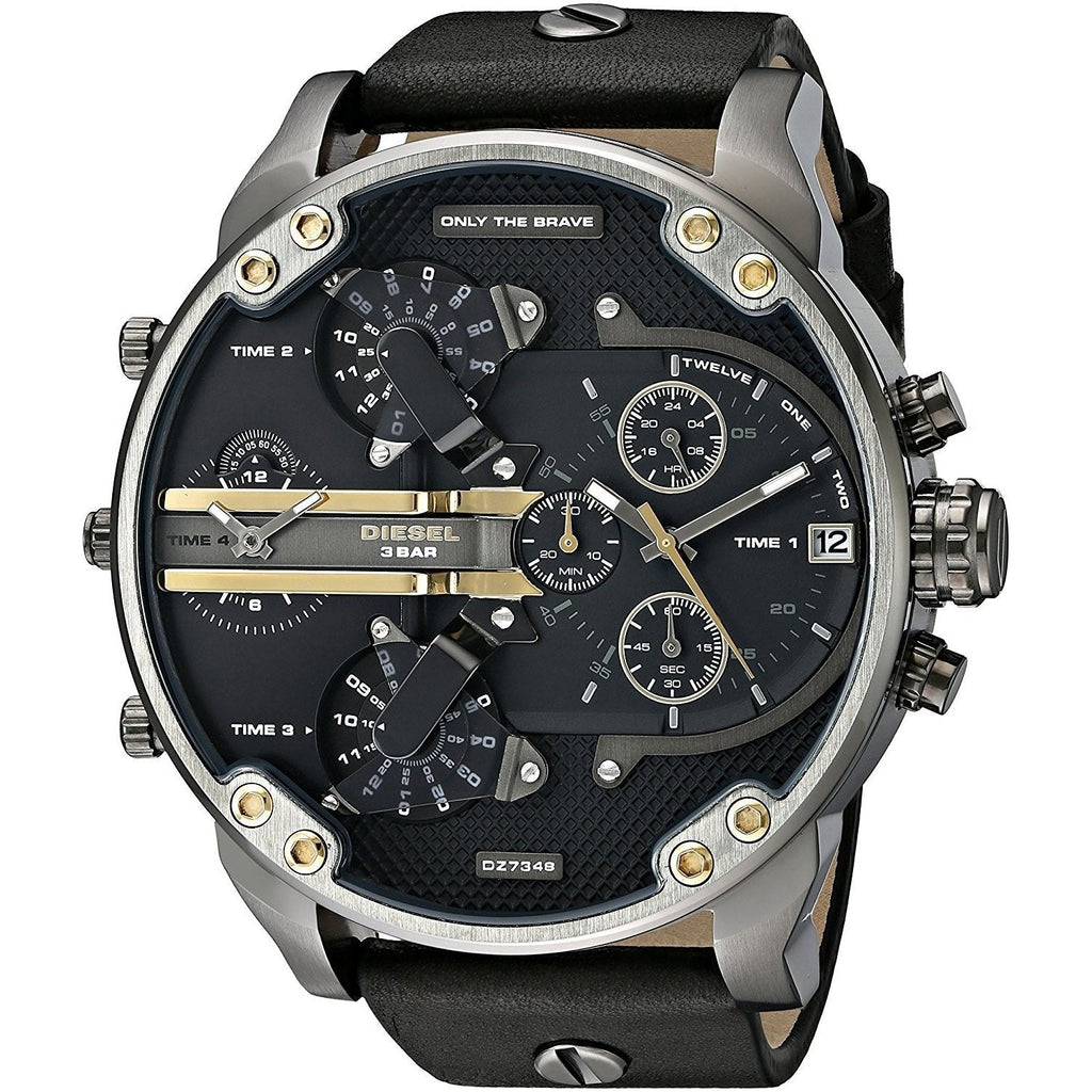 Diesel Mr Daddy 2.0 Chronograph Black Dial Black Leather Strap Watch For Men - DZ7348 Buy Now By Diesel