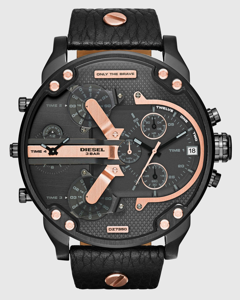 Diesel Mr Daddy 2.0 Chronograph Black Dial Black Leather Strap Watch For Men - DZ7350 Buy Now By Diesel