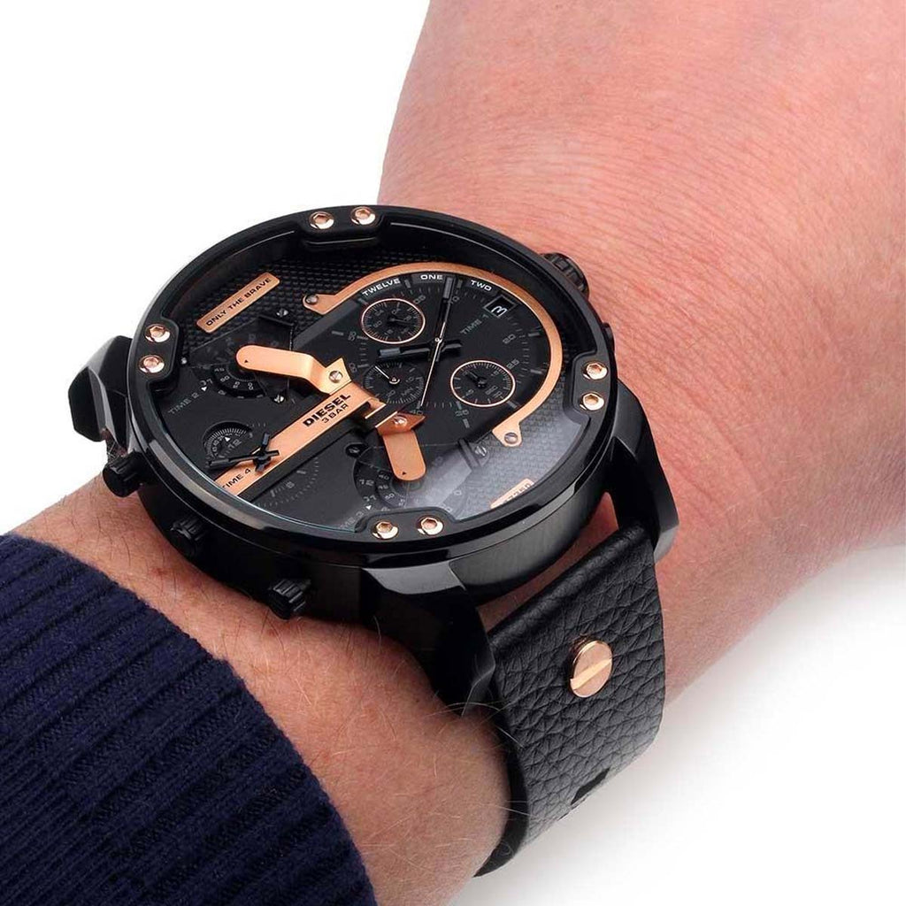 Diesel Mr Daddy 2.0 Chronograph Black Dial Black Leather Strap Watch For Men - DZ7350 Buy Now By Diesel