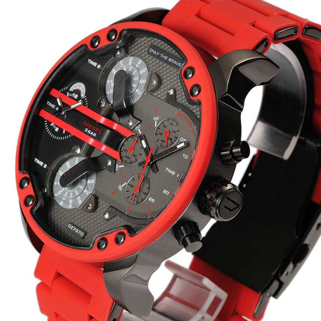 Diesel Mr Daddy 2.0 Chronograph Black Dial Red Silicone Strap Watch For Men - DZ7370 Buy Now By Diesel