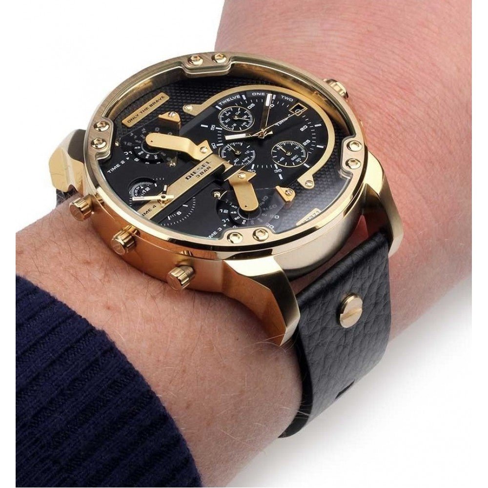 Diesel Mr Daddy Chronograph Black Dial Black Leather Strap Watch For Men - DZ7371 Buy Now By Diesel