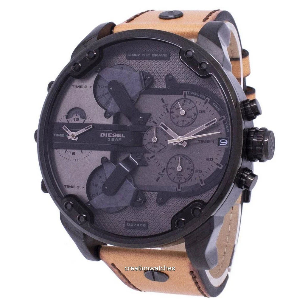 Diesel Mr. Daddy 2.0 Chronograph Grey Dial Brown Leather Strap Watch For Men - DZ7406 Buy Now By Diesel