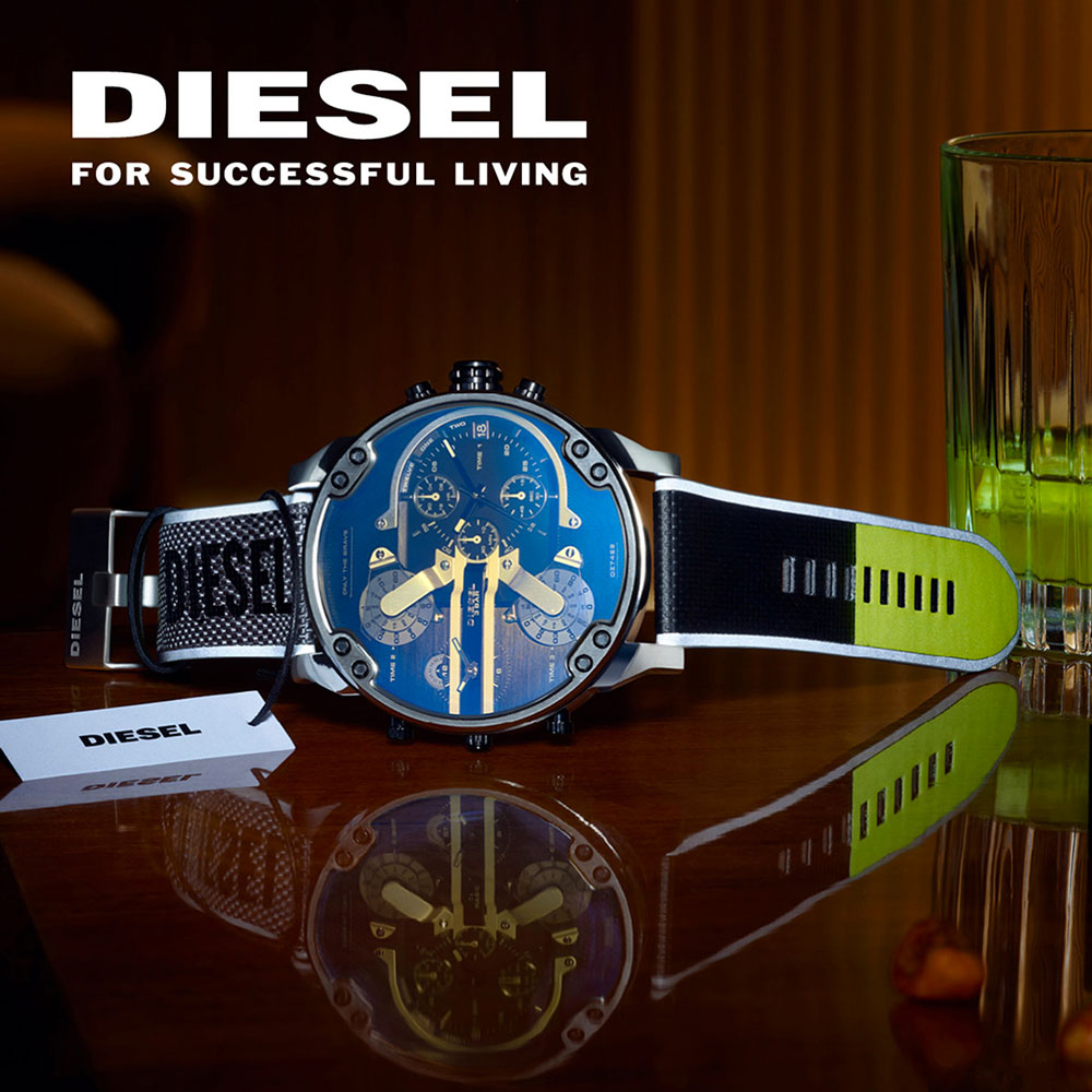 Diesel Mr. Daddy 2.0 Chronograph Black Dial Grey Nylon Strap Watch For Men - DZ7429 Buy Now By Diesel