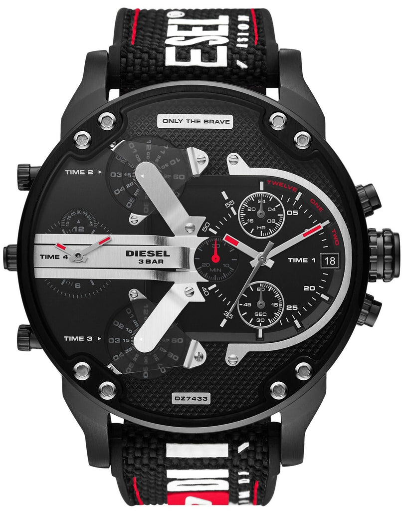 Diesel Mr. Daddy 2.0 Quartz Black Dial Black Nylon Strap Watch For Men - DZ7433 Buy Now By Diesel