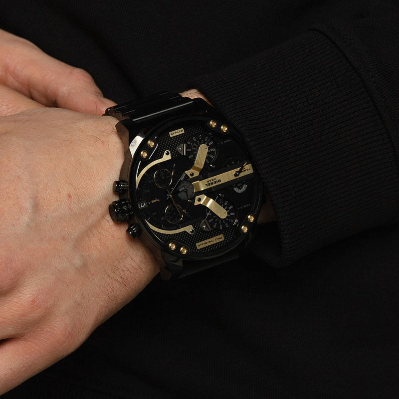 Diesel Mr. Daddy 2.0 Chronograph Black Dial Black Steel Strap Watch For Men - DZ7435 Buy Now By Diesel
