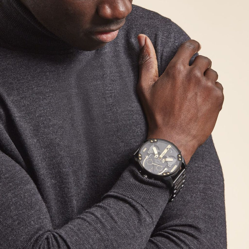 Diesel Mr. Daddy 2.0 Chronograph Black Dial Black Steel Strap Watch For Men - DZ7435 Buy Now By Diesel