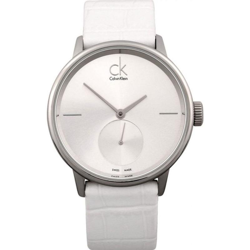 Calvin Klein Accent Silver Dial White Leather Strap Watch for Women - K2Y231K6 Buy Now By Calvin Klein