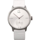Calvin Klein Accent Silver Dial White Leather Strap Watch for Women - K2Y231K6 Buy Now By Calvin Klein