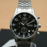 Hugo Boss Aeroliner Chronograph Black Dial Silver Steel Strap Watch For Men - 1512446 Buy Now By Hugo Boss