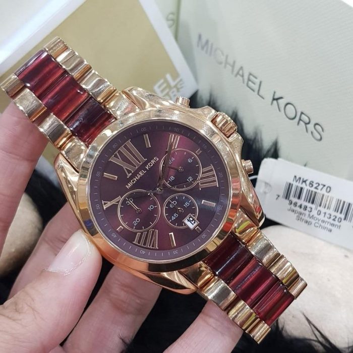 Michael Kors Bradshaw Burgundy Dial Two Tone Steel Strap Watch for Women - MK6270 Buy Now By Michael Kors