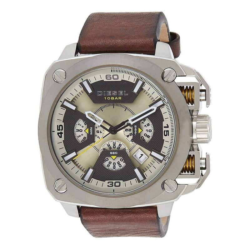 Diesel BAMF Chronograph Beige Dial Brown Leather Strap Watch For Men - DZ7343 Buy Now By Diesel