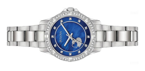 Bulova Crystal Collection Blue Mother of Pearl Dial Silver Steel Strap Watch for Women - 96L238 Buy Now By Bulova