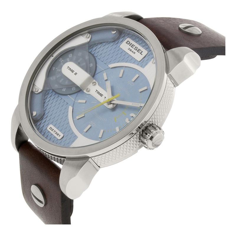 Diesel Mini Daddy LIght Blue Dial Brown Leather Strap Watch For Men - DZ7321 Buy Now By Diesel
