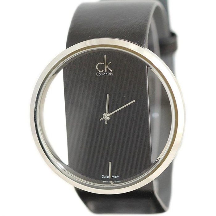 Calvin Klein Glam Transparent Dial Black Leather Strap Watch for Women - K9423107 Buy Now By Calvin Klein